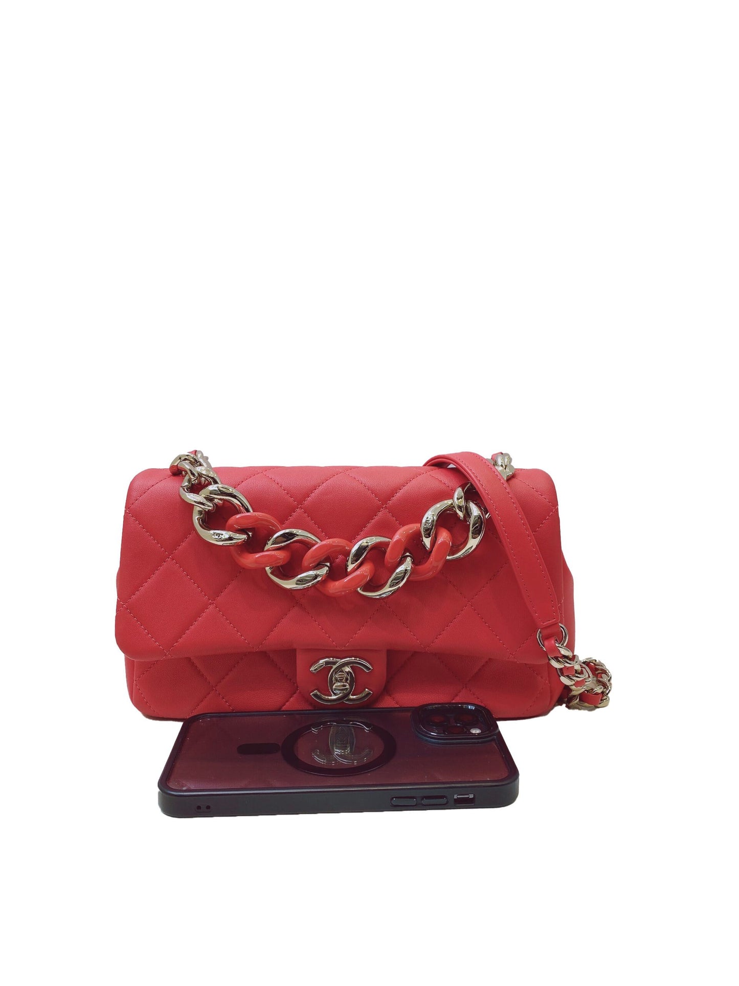 RED SMALL LAMBSKIN ELEGANT CHAIN SINGLE FLAP BAG