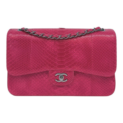 PINK PYTHON LEATHER LARGE JUMBO CLASSIC DOUBLE FLAP BAG