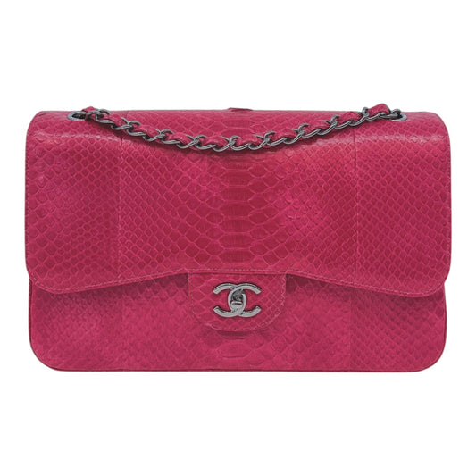 PINK PYTHON LEATHER LARGE JUMBO CLASSIC DOUBLE FLAP BAG