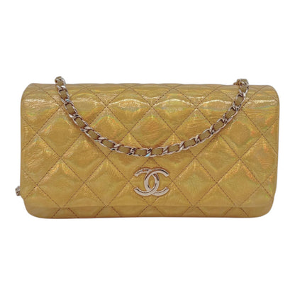GOLD IRIDESCENT MIRROR GOATSKIN CLUTCH WITH CHAIN SHW