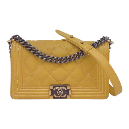 YELLOW GRAINED CALFSKIN LEATHER MEDIUM BOY BAG