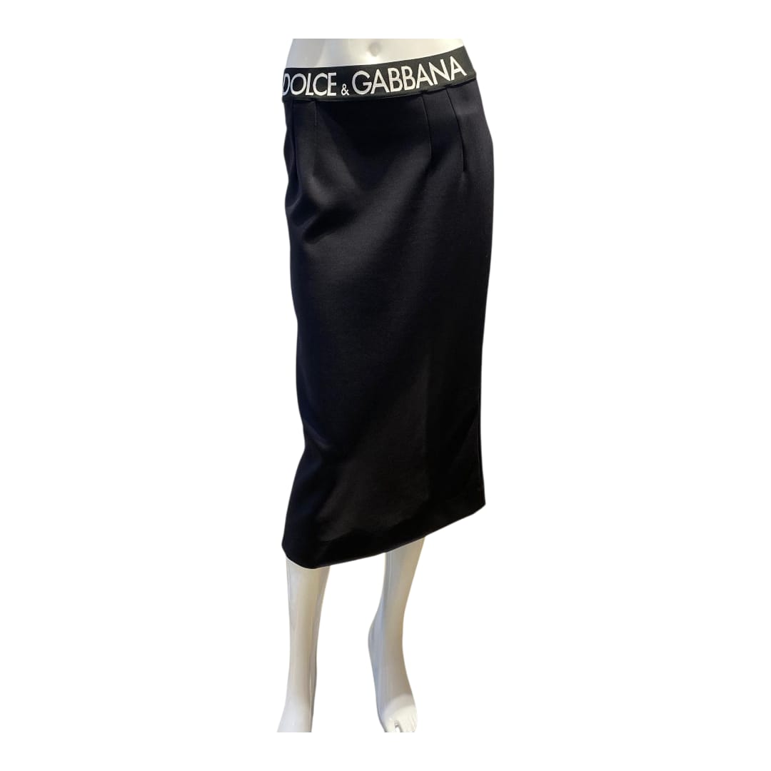 BLACK LOGO WAISTBAND FITTED PENCIL SKIRT 46