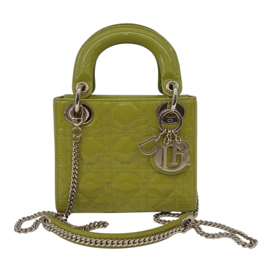 LIME YELLOW PATENT CANNAGE LEATHER MINI LADY DIOR BAG