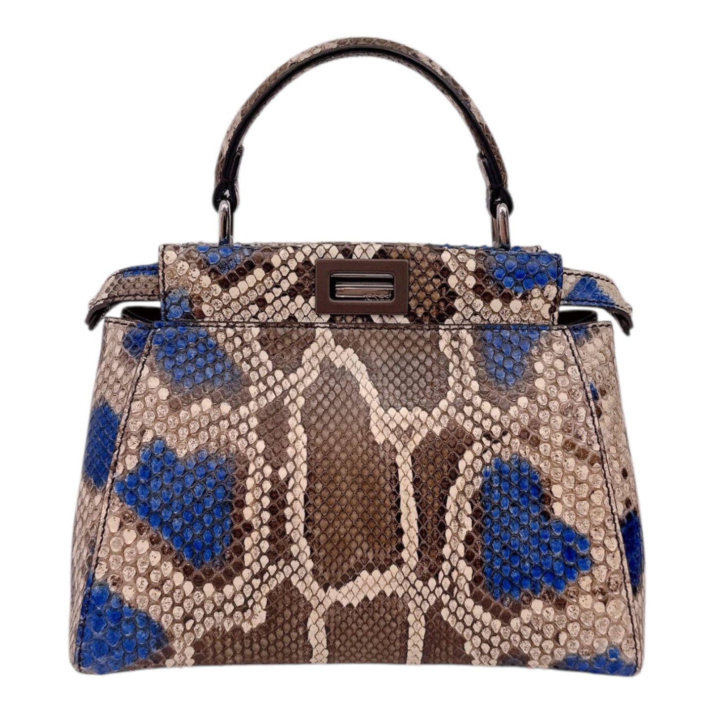 FENDI BLUE BEIGE PYTHON MINI PEEKABOO BAG