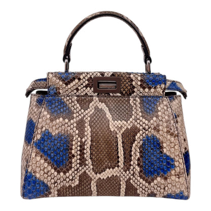 FENDI BLUE BEIGE PYTHON MINI PEEKABOO BAG