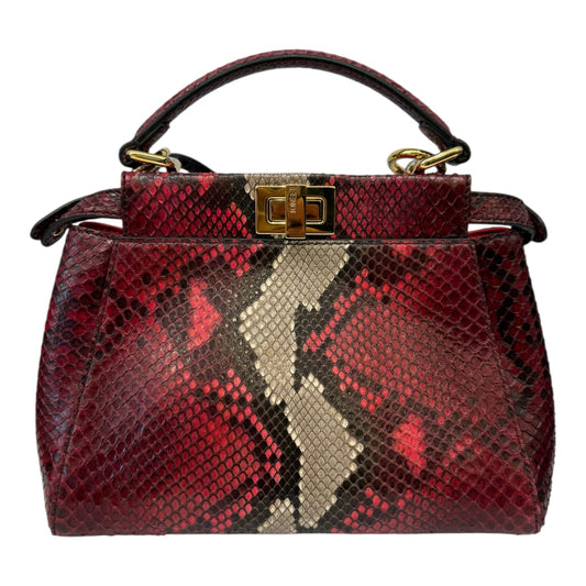 RED BEIGE SNAKESKIN SHINY NAPPA LEATHER ICONIC MINI PEEKABOO BAG