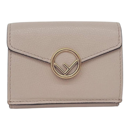 LIGHT BEIGE LEATHER COMPACT F MICRO TRIFOLD WALLET