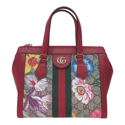 GG SUPREME CANVAS RED MULTICOLOR WEB SMALL OPHIDIA TOTE BAG