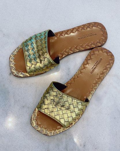 GOLD INTRECCIATO LEATHER RAVELLO  FLAT 37.5