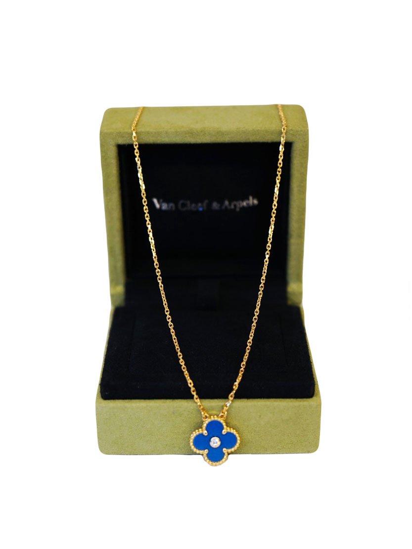 Van Cleef & Arpels 18K YG Magic Alhambra Lapis Lazuli Pendant