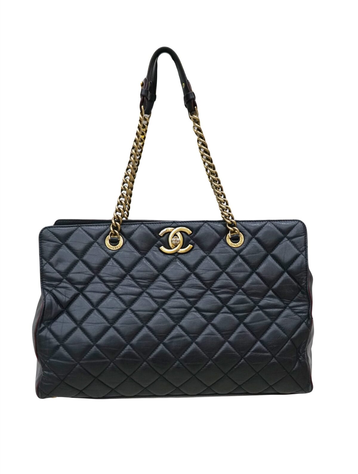 VINTAGE CC LAMBSKIN TURN LOCK TOTE BAG