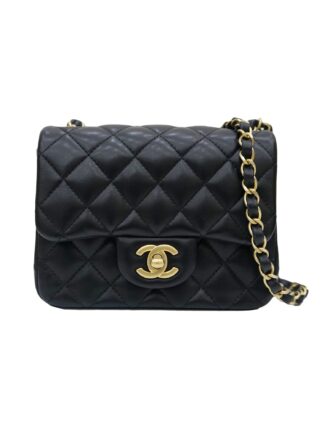 BLACK LAMBSKIN QUILTED CLASSIC FLAP BAG