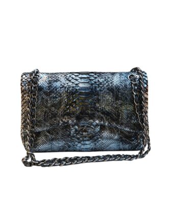 BLACK SILVER PYTHON CLASSIC JUMBO DOUBLE FLAP BAG