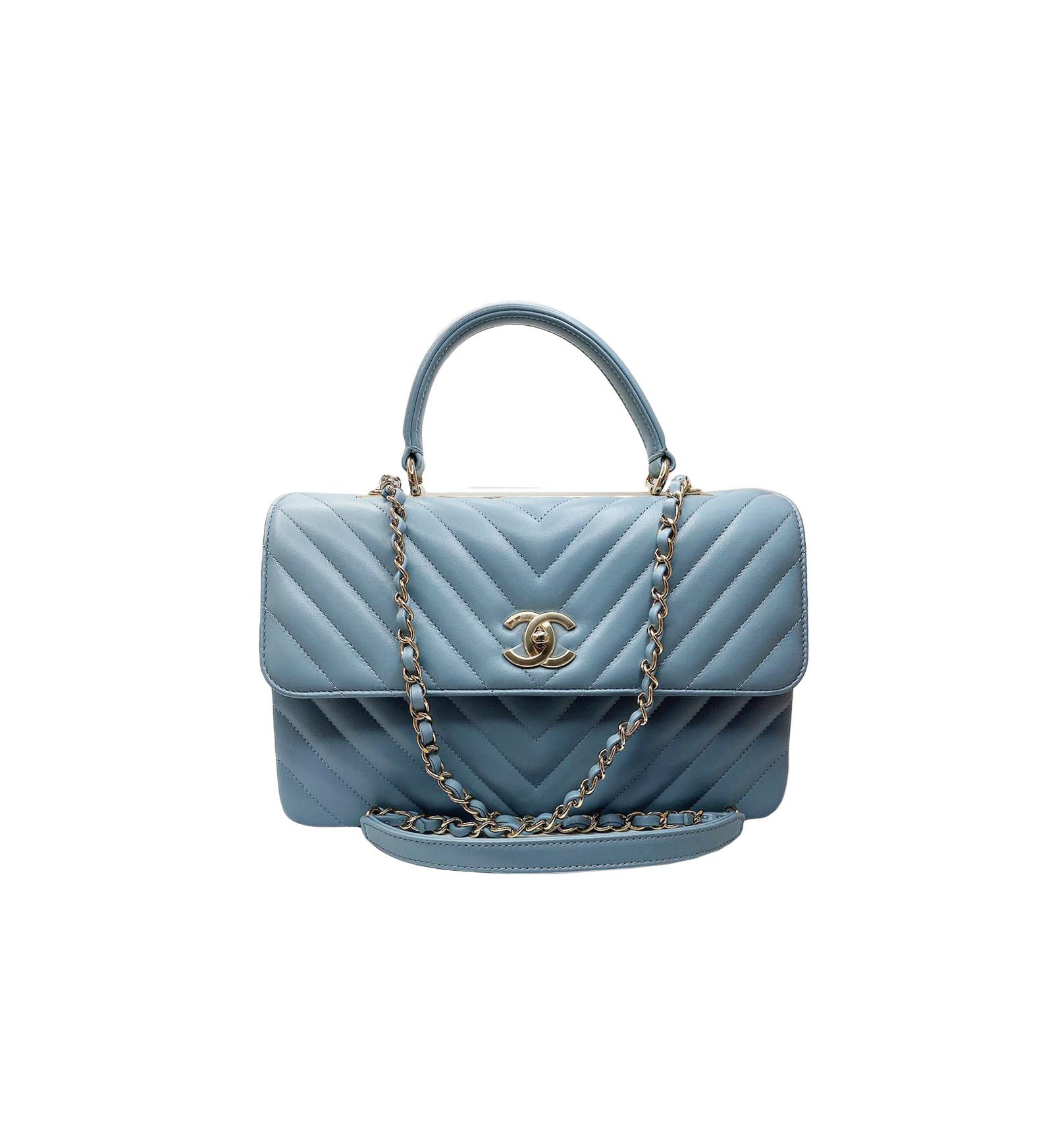 LIGHT BLUE QUILTED LEATHER MEDIUM TRENDY CC FLAP SHOULDER BAG - styleforless