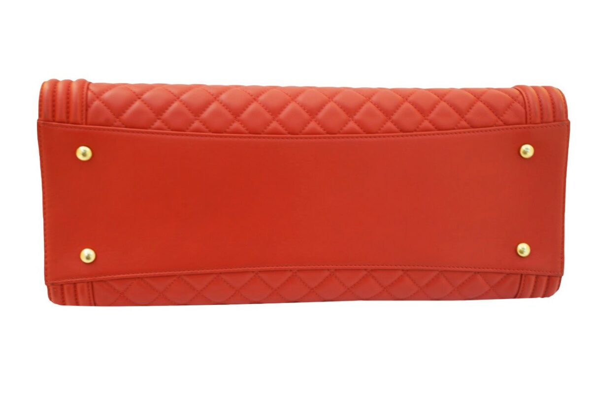 RED CALFSKIN QUILTED LEATHER LARGE BOY SHOPPING TOTE BAG