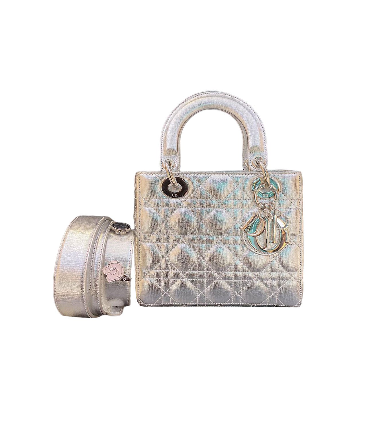 Christian Dior Lady Dior Nano Bag in Metallic Silver-Tone Cannage