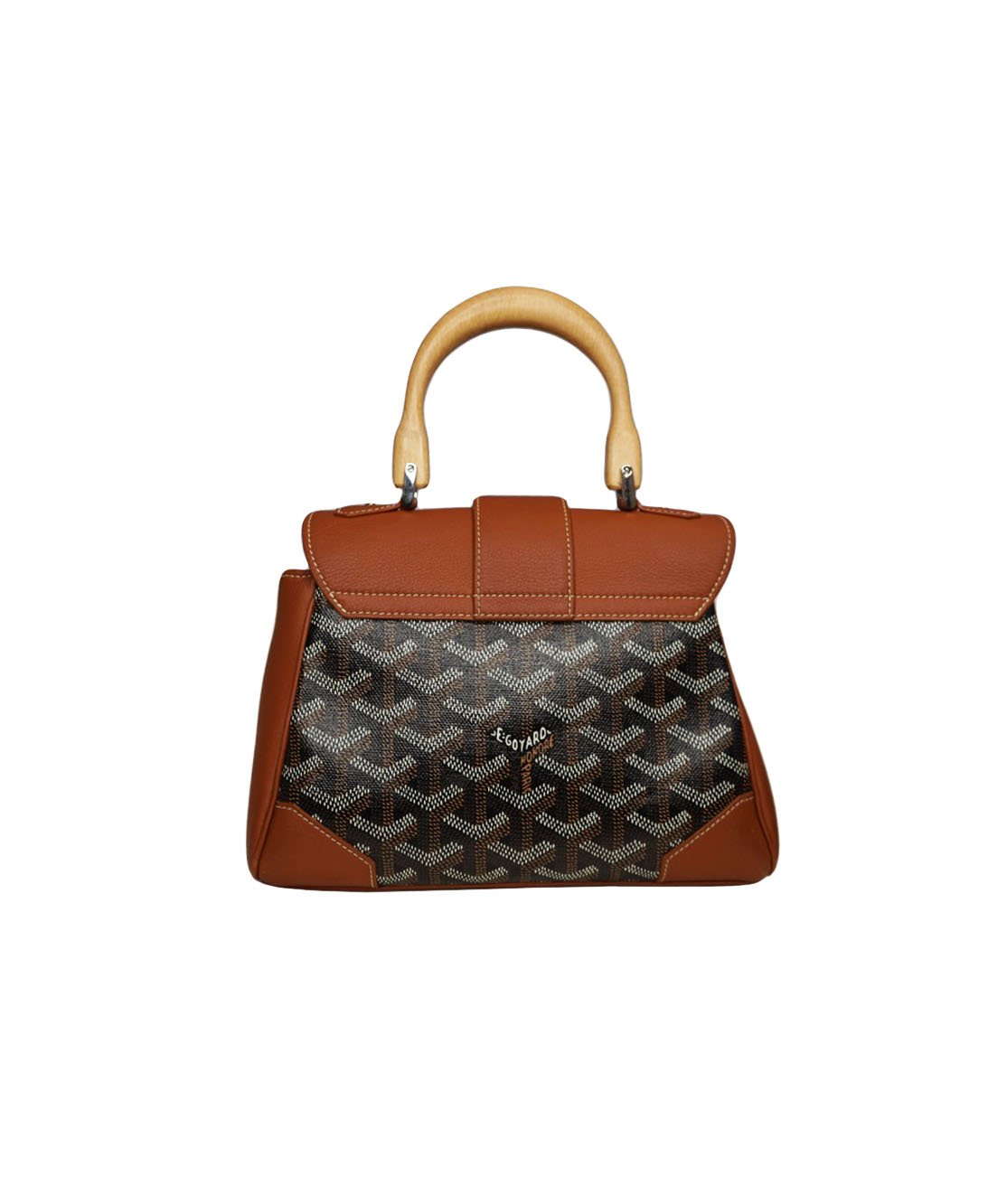 AUTHENTIC🤎 Goyard Saigon Wood Top Handle Mini Brown🤎 Leather Crossbody  Bag