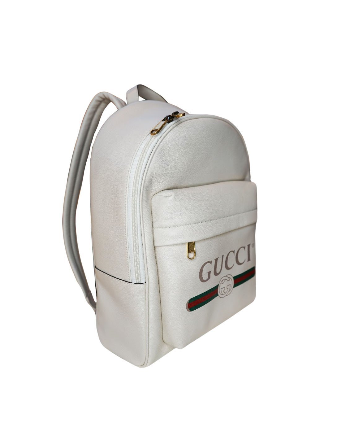 Gucci Off White Leather Logo Print Backpack Gucci