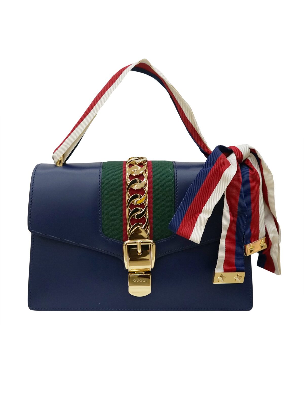 BLUE LEATHER SYLVIE SHOULDER BAG