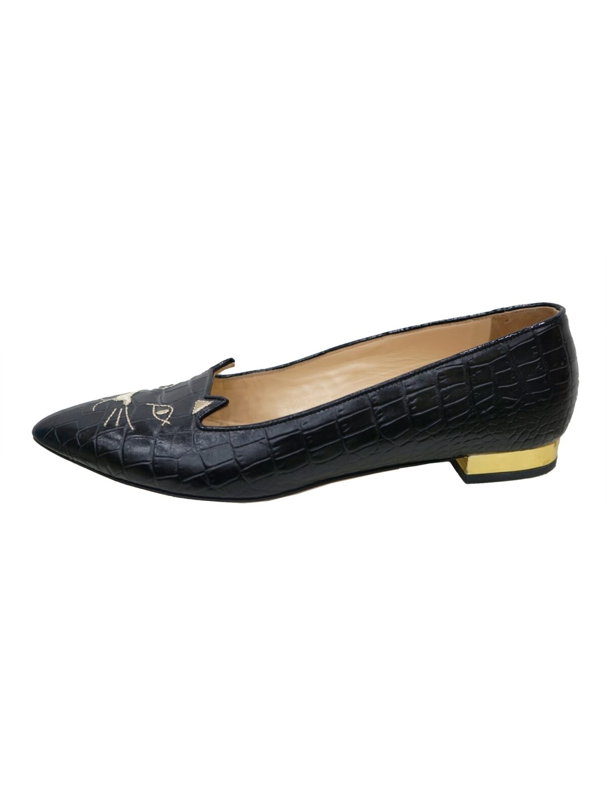 EMBROIDERED CROC-EFFECT KITTY FLATS