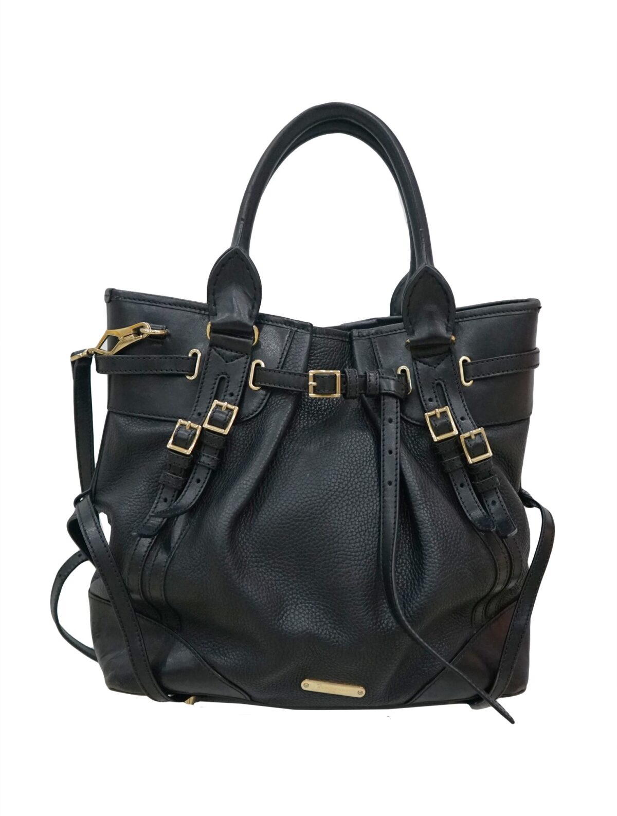 BLACK LEATHER BELT TOTE BAG