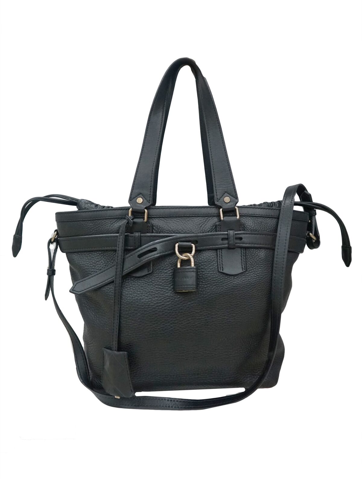 BLACK PEBBLED LEATHER DRAWSTRING TOTE