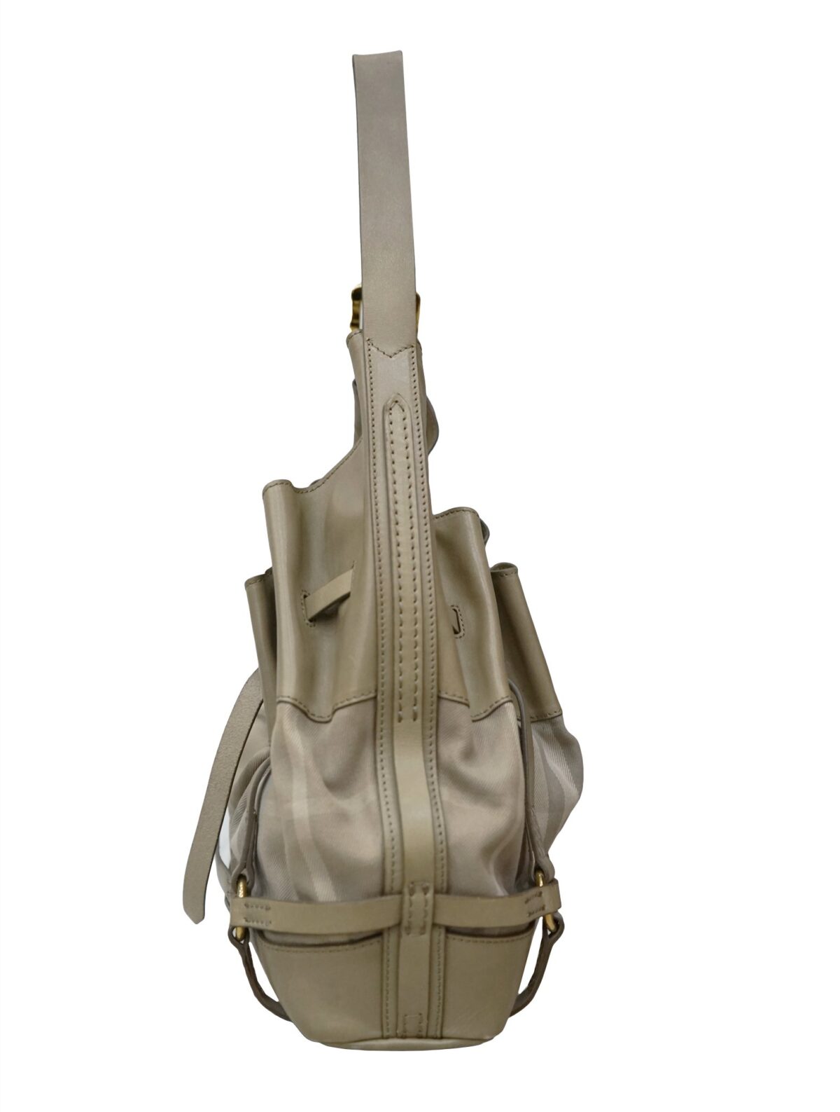 CHECK FABRIC & LEATHER HOBO BAG