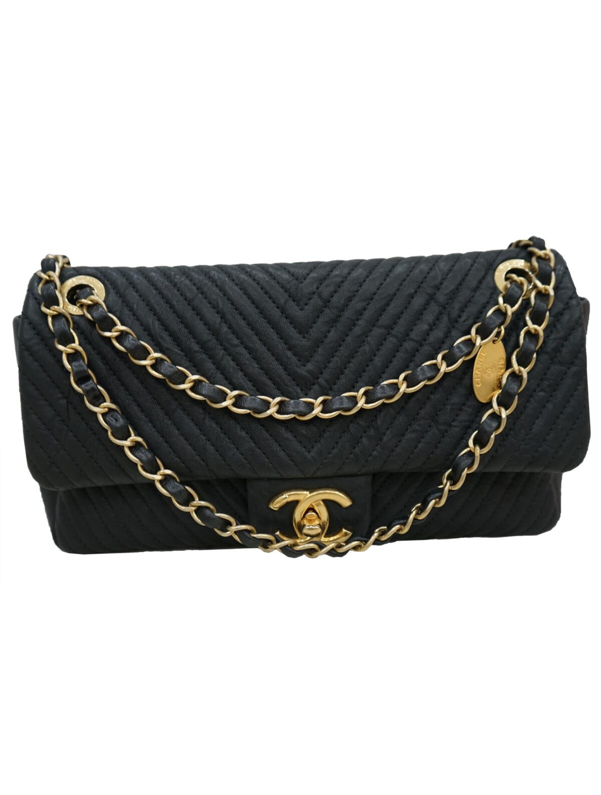 CHEVRON LEATHER MEDIUM FLAP BAG