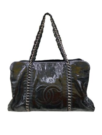 PATENT LEATHER MODERN CHAIN TOTE BAG