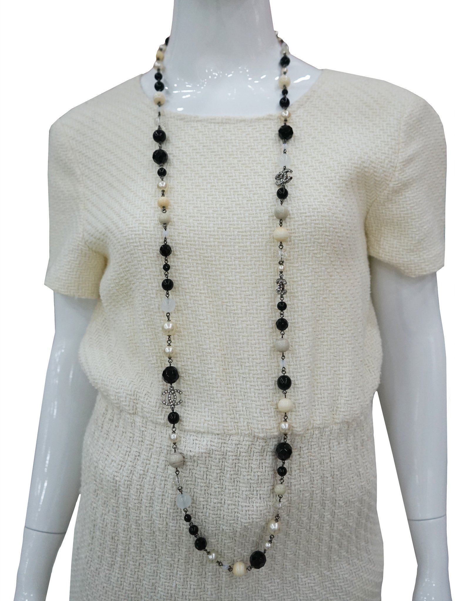 CC PEARLS BLACK BEADS LONG NECKLACE - styleforless