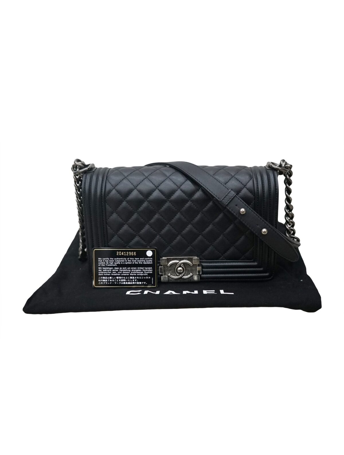 CALFSKIN RUTHENIUM FINISH METAL BOY BAG
