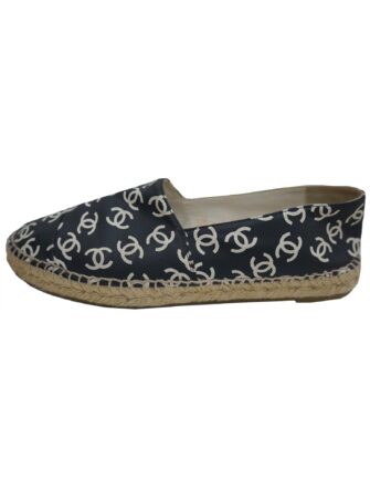 BLACK LEATHER CC ESPADRILLES FLATS