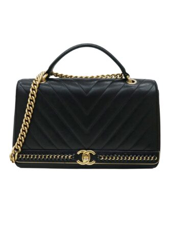 CHEVRON CHAIN STITCHED TOP HANDLE FLAP