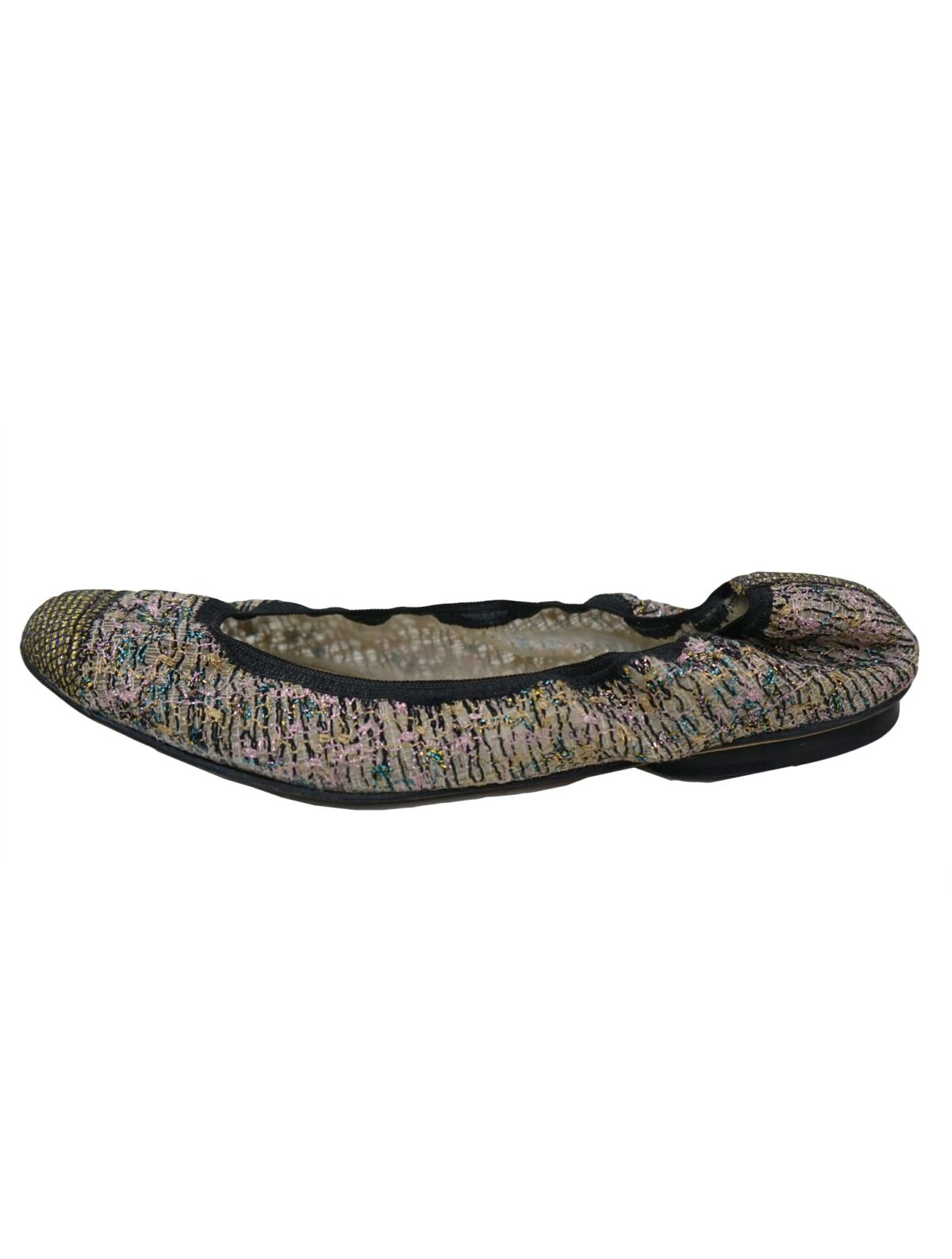METALLIC TWEED CAP TOE BALLET FLATS