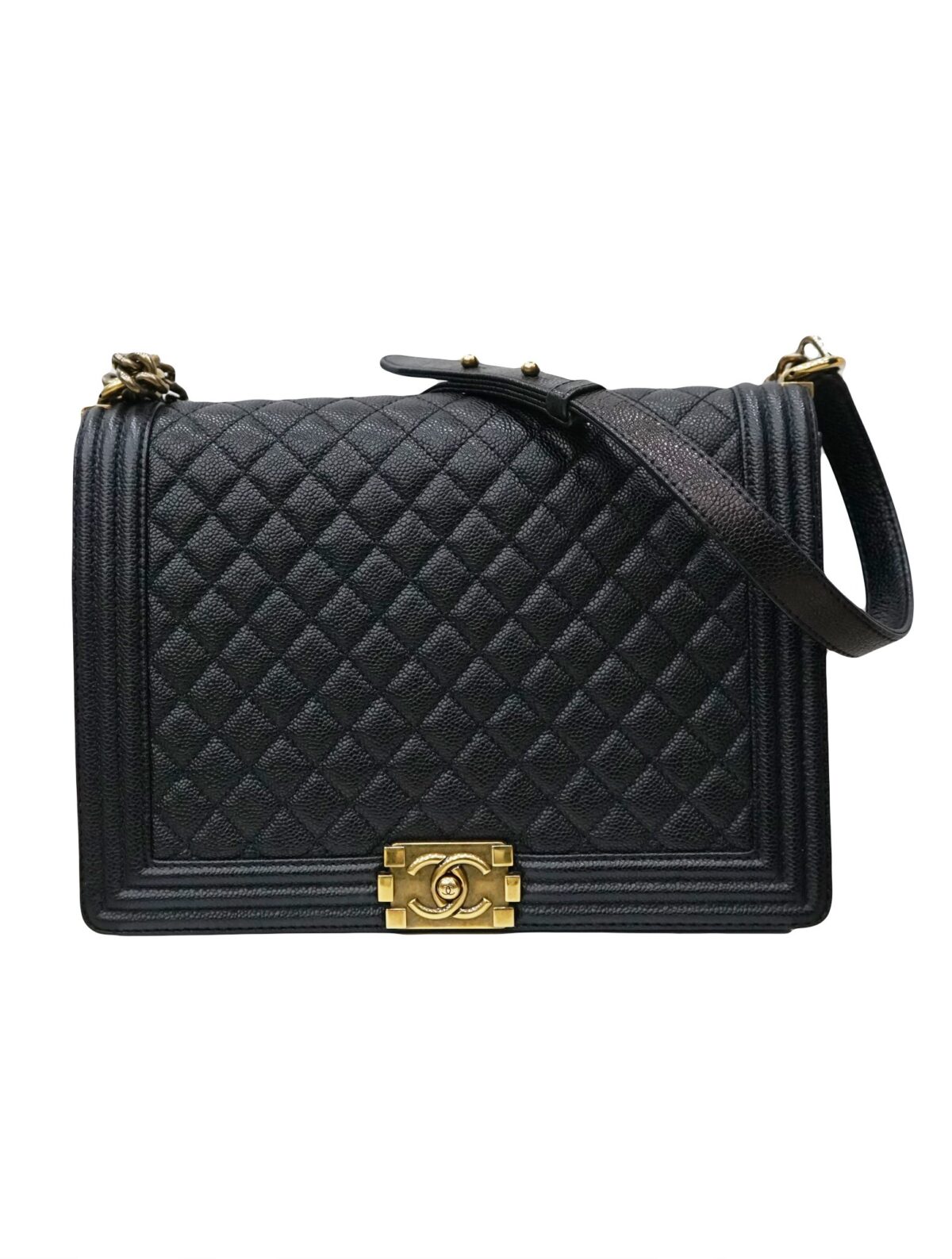 BLACK QUILTED CAVIAR BOY BAG