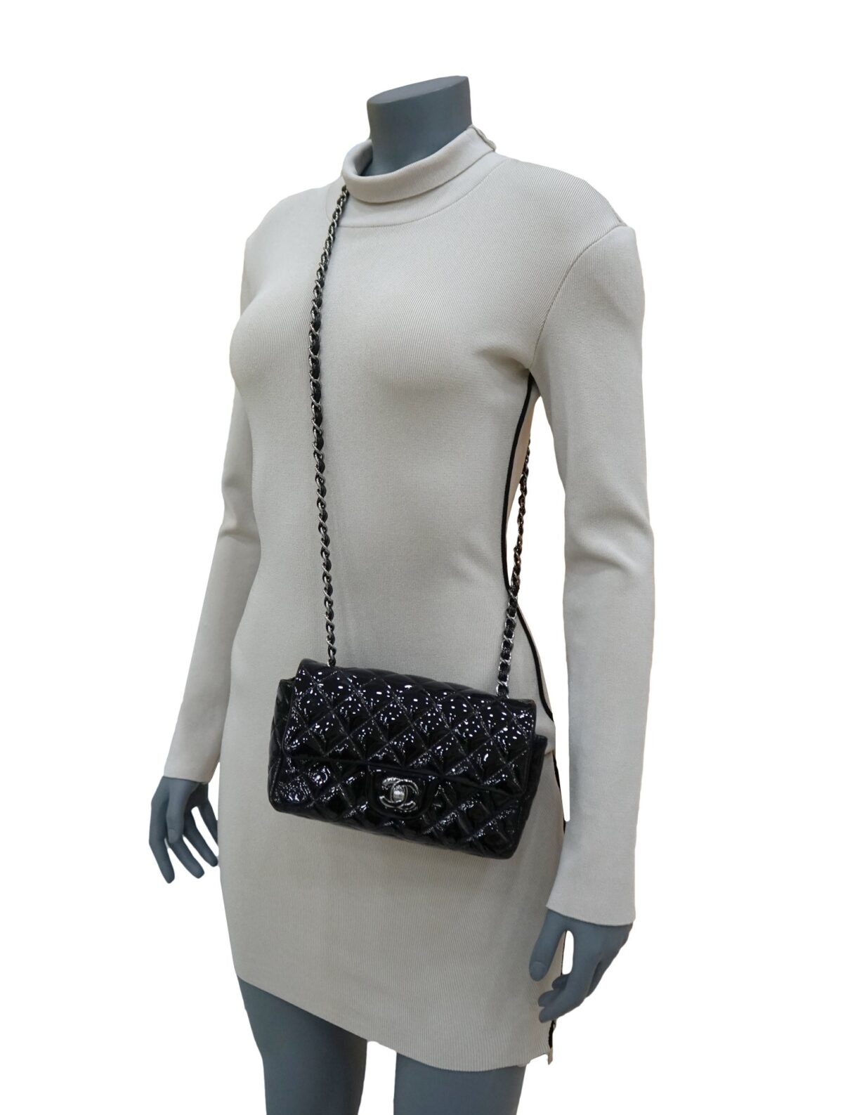 PATENT RECTANGULAR CLASSIC SINGLE FLAP BAG