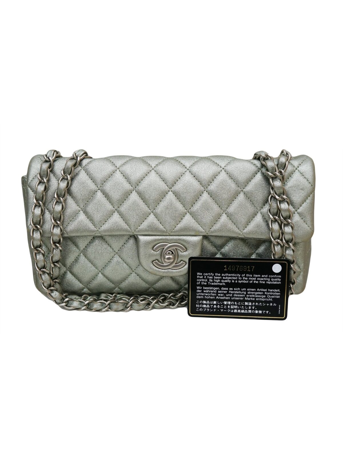 METALLIC GOATSKIN QUILTED CLASSIC FLAP BAG