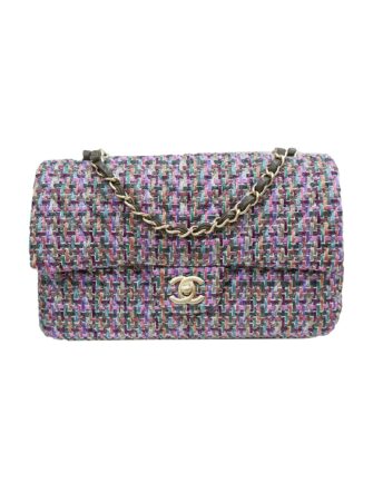 TWEED & GOLD METAL DOUBLE FLAP BAG
