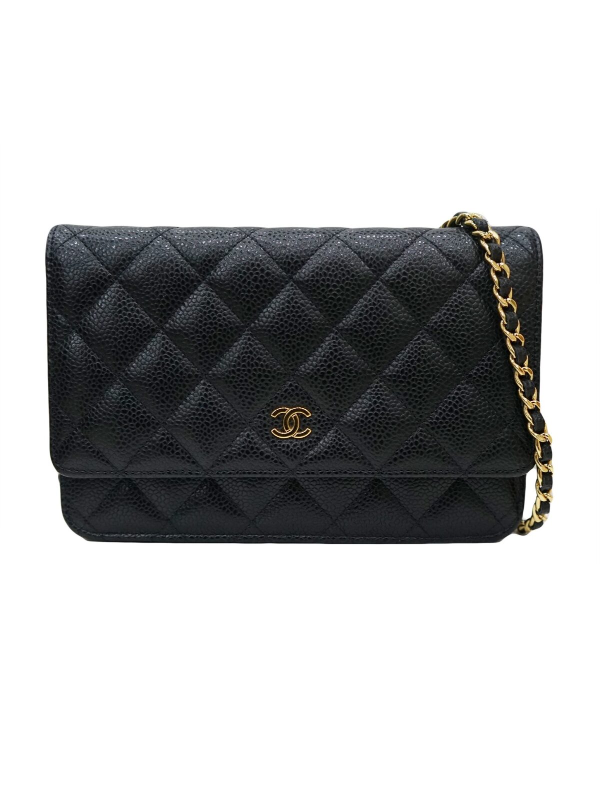 BLACK CAVIAR LEATHER WALLET ON CHAIN