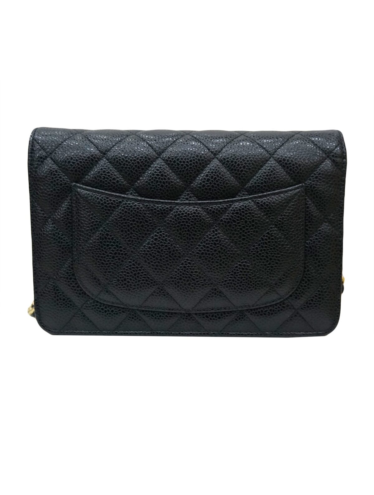 BLACK CAVIAR LEATHER WALLET ON CHAIN