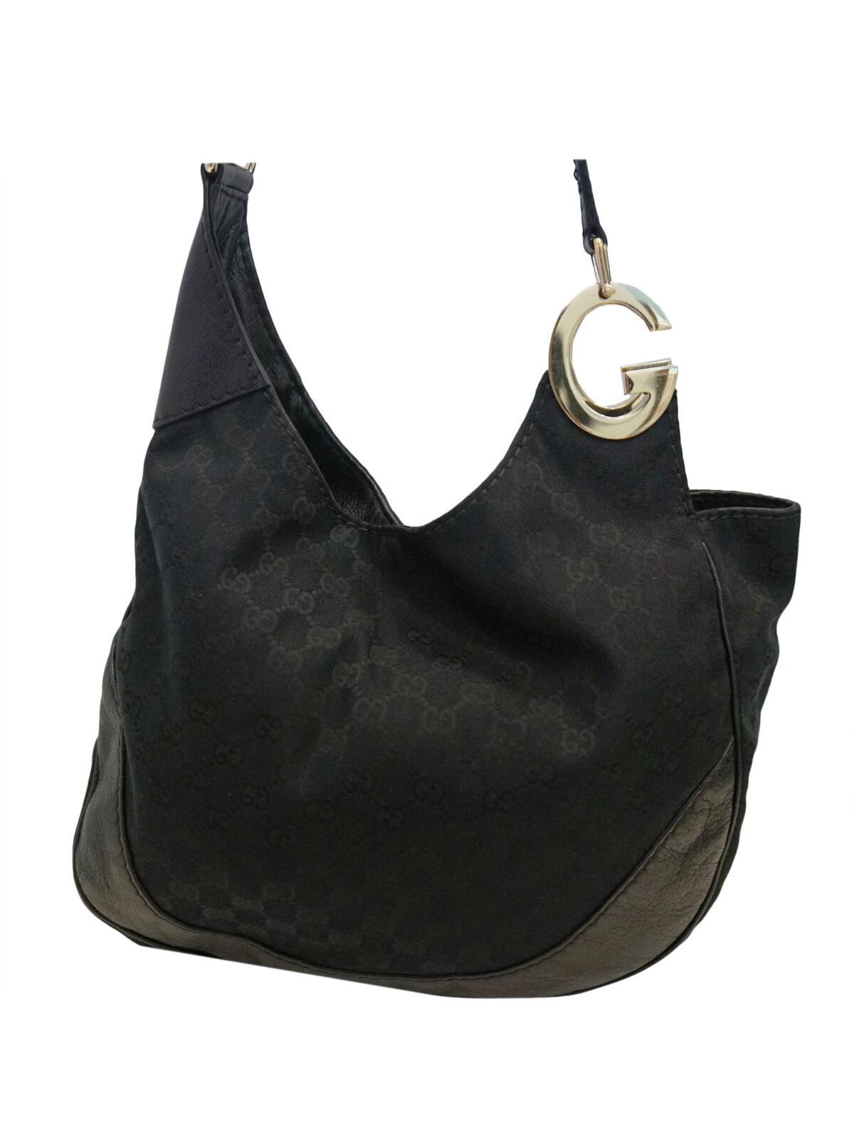 LEATHER AND CANVAS HOBO BAG
