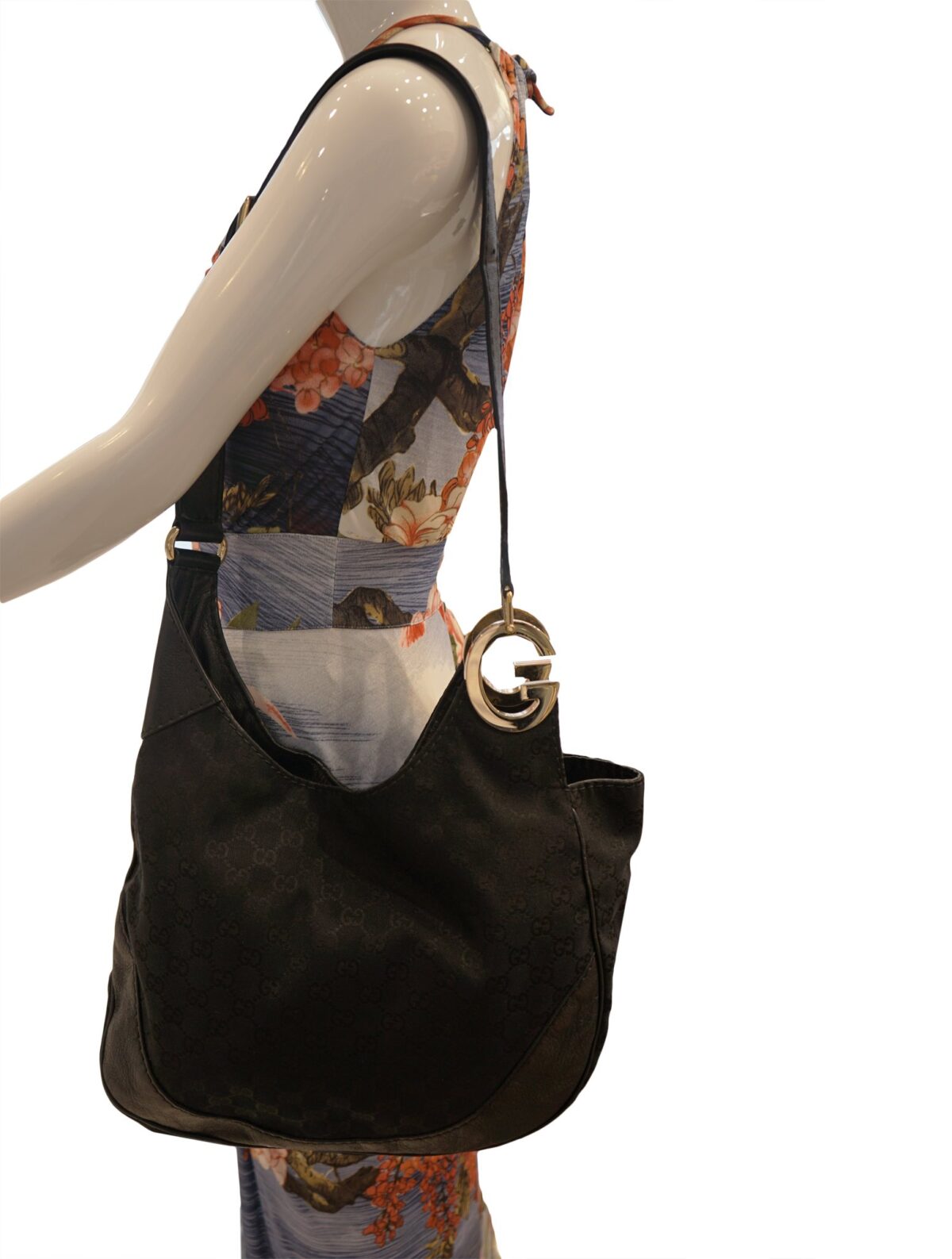 LEATHER AND CANVAS HOBO BAG
