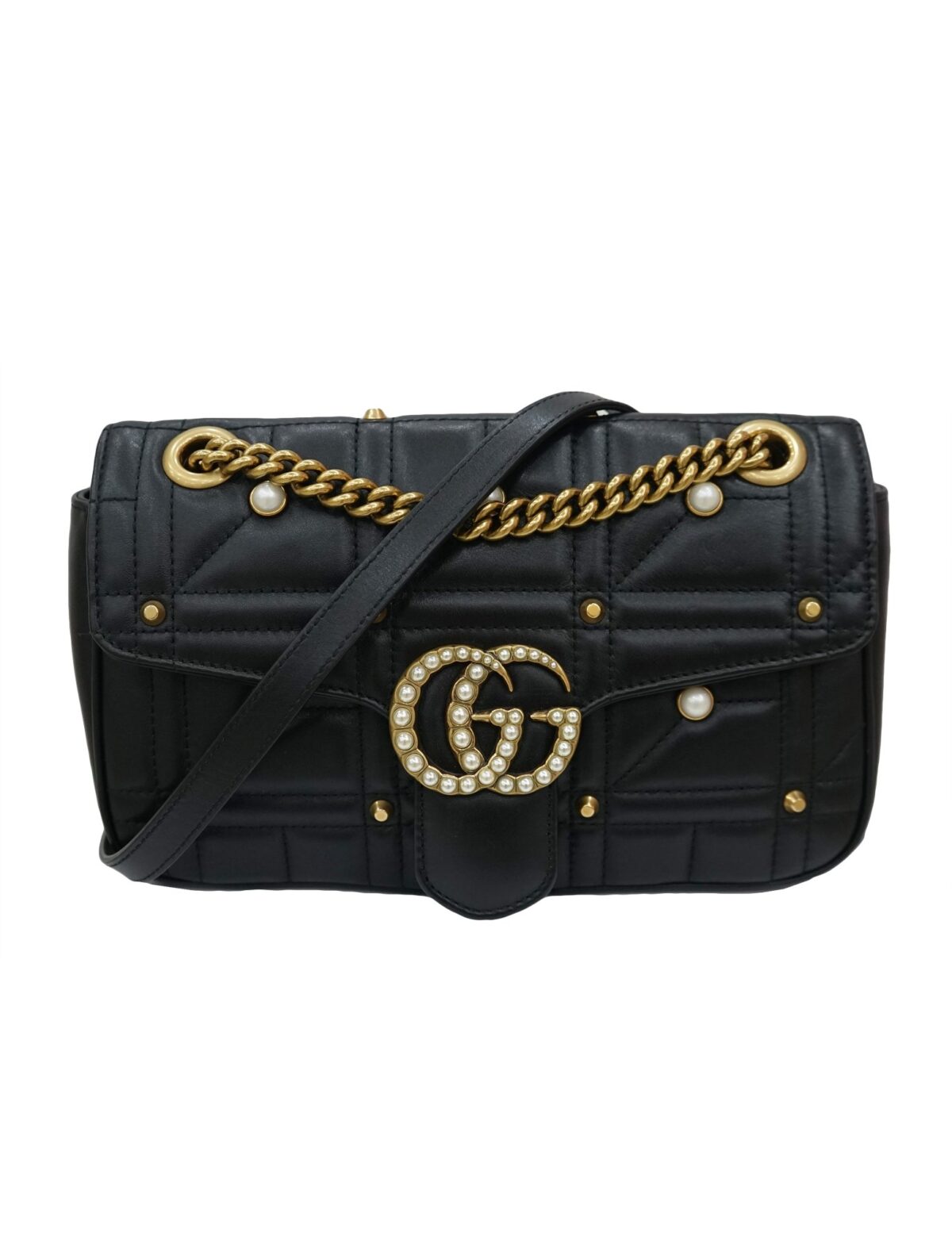 CALFSKIN MATELASSE PEARL STUDDED BAG