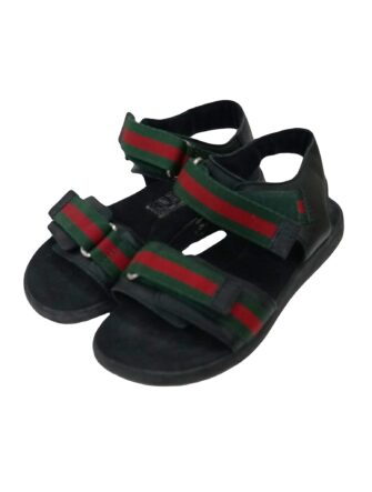 BLACK  LEATHER & WEB SANDALS