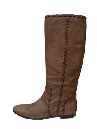 WOVEN WHIPSTITCHED LEATHER 'JANIS' FLAT BOOTS