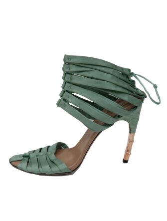CORSET TIE SATIN BAMBOO HEELS SANDALS