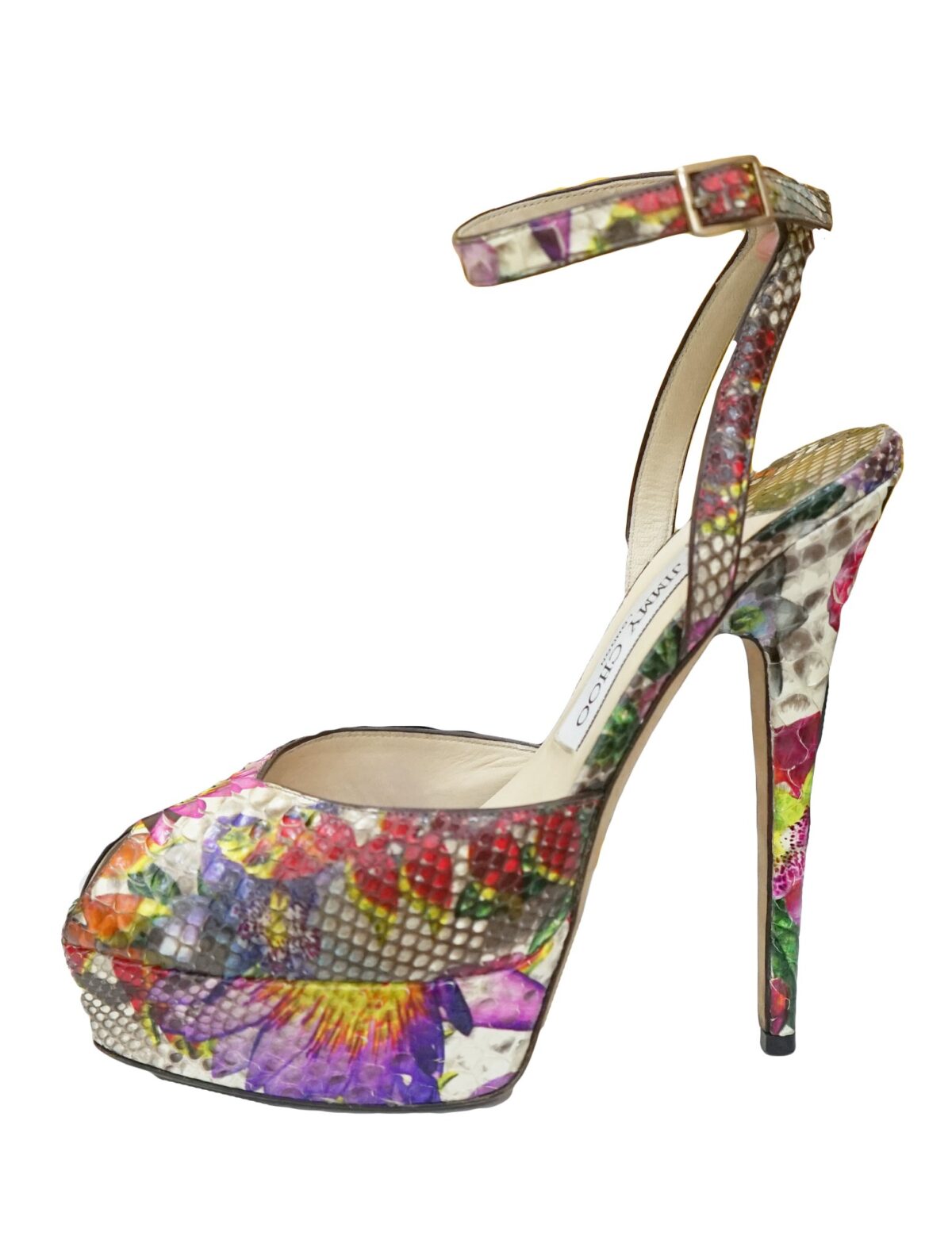 FLORAL PRINT PYTHON PLATFORM SANDALS