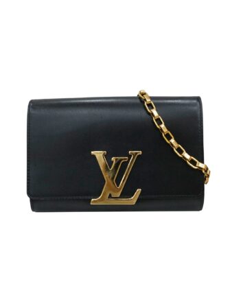 BLACK LEATHER CHAIN LOUISE BAG