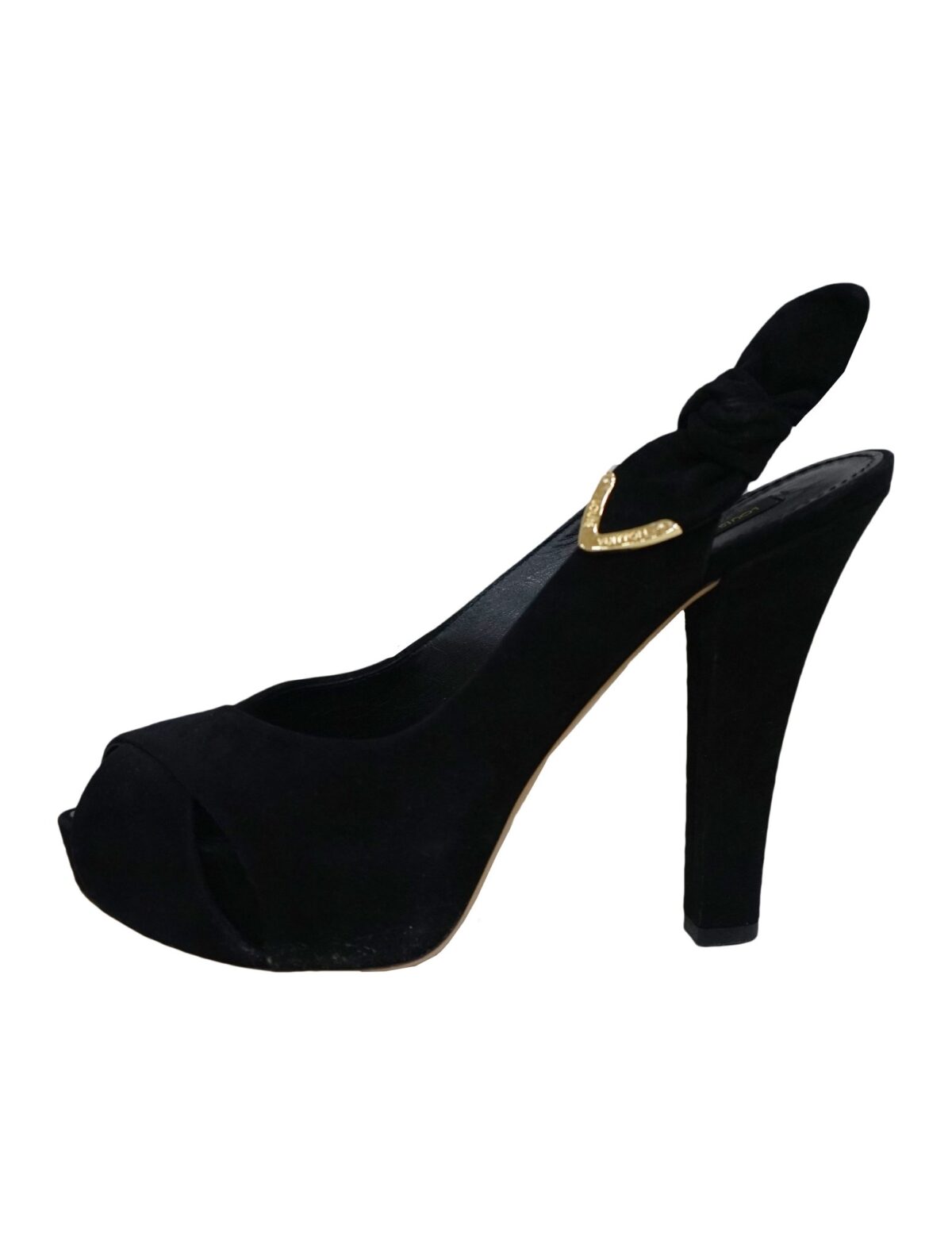 BLACK SUEDE PEEP TOE SANDALS