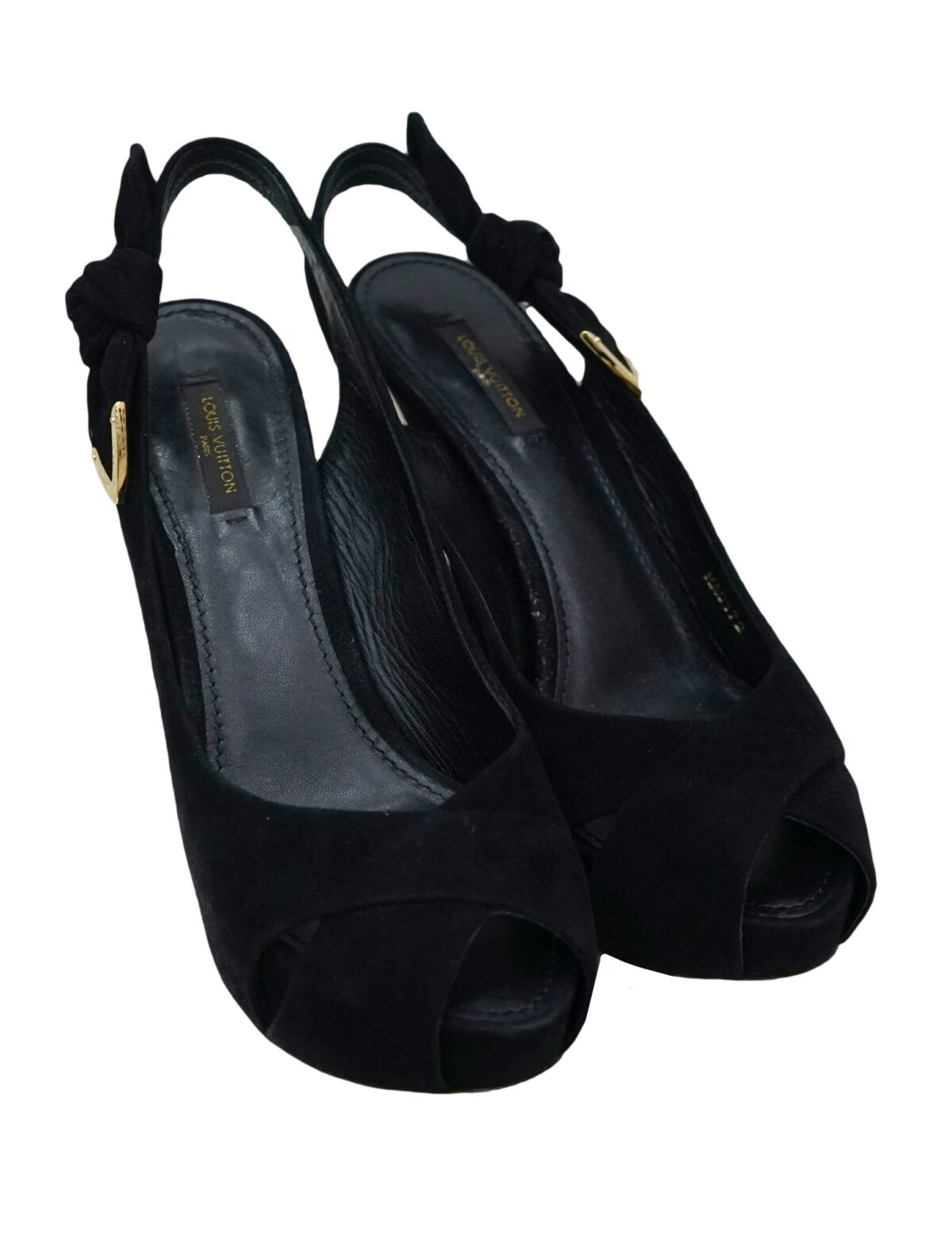 BLACK SUEDE PEEP TOE SANDALS
